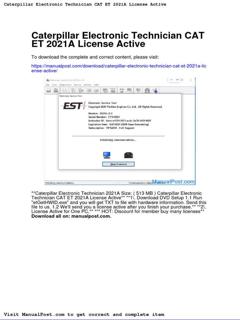 Caterpillar Electronic Technician Cat Et 2021a License Active PDF