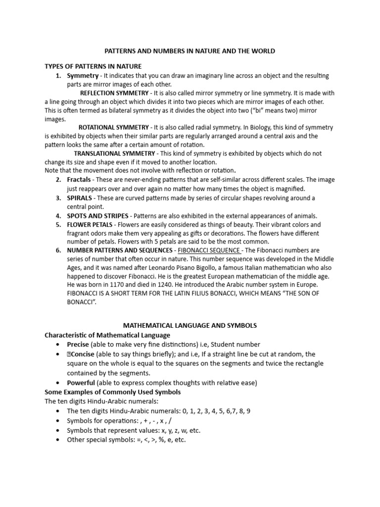 Patterns and Numbers in Nature and the World PDF Pattern Mathematics