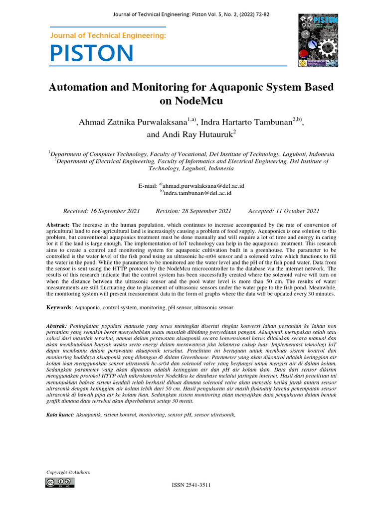 Automation and Monitoring For Aquaponic System Bas | PDF | Aquaponics