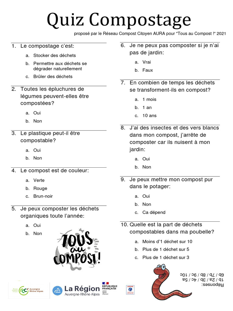 Quiz sur le Compostage et Déchets | PDF | Compost | Techniques horticoles