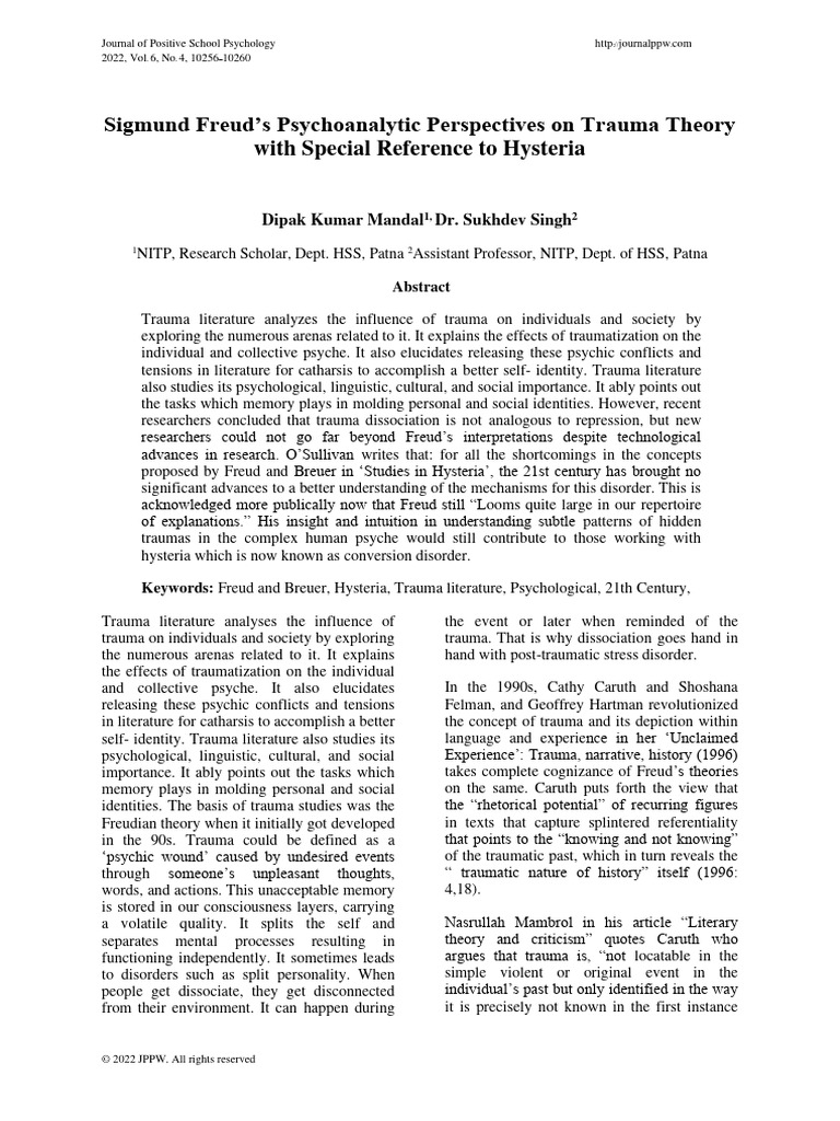 Sigmund Freud's Psychoanalytic Perspectives On Trauma Theory With ...