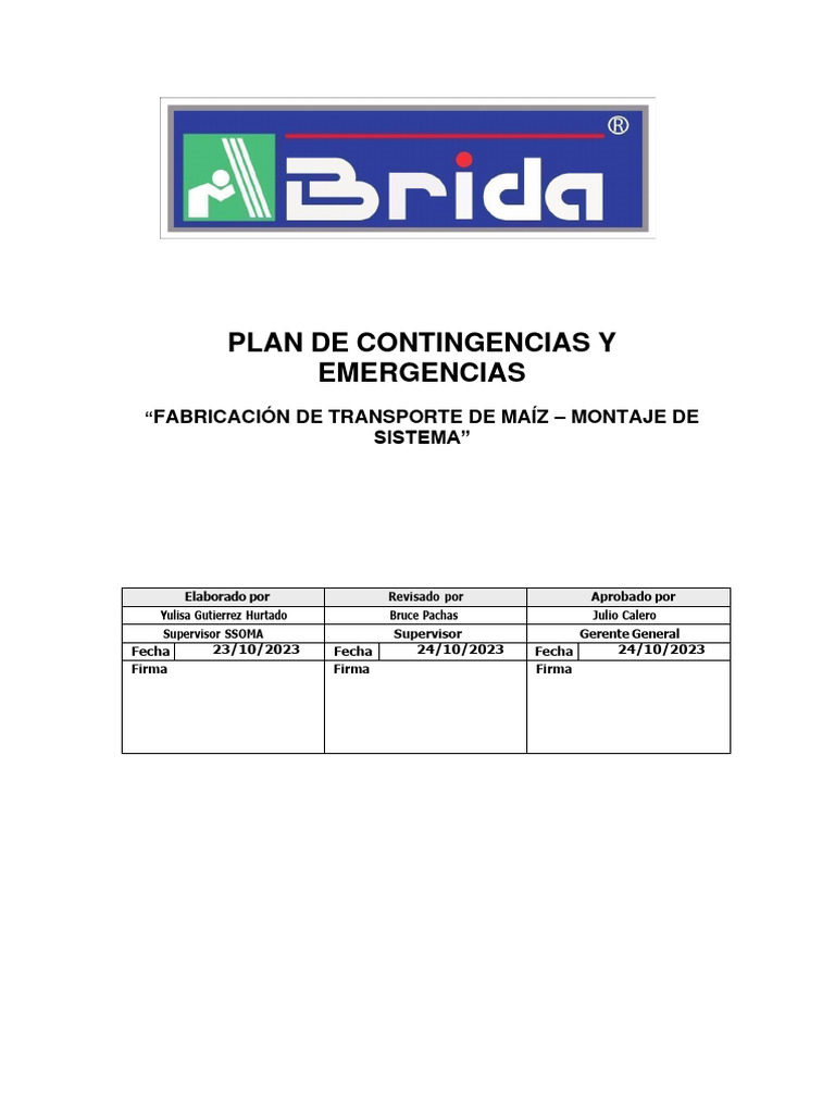 Plan de Contingencia y Emergencia | PDF | Riesgo | Primeros auxilios