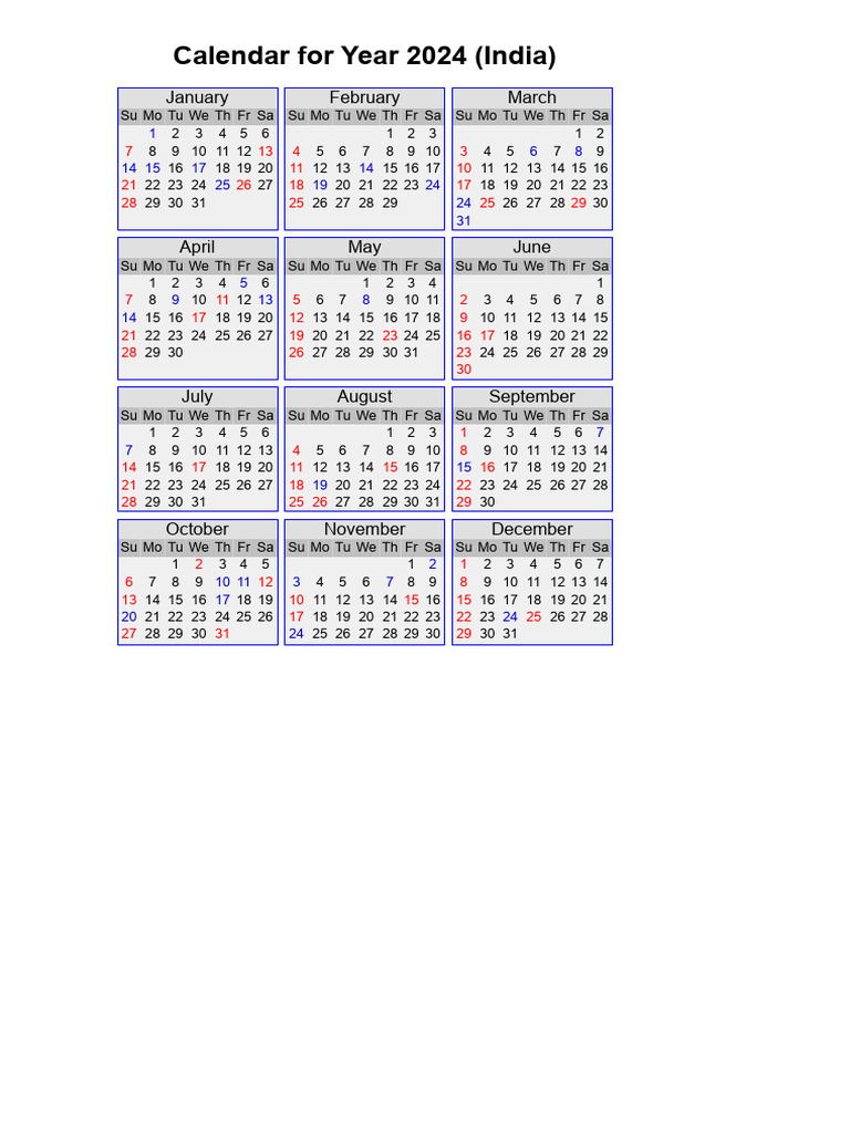 Year 2024 Calendar India PDF Asian Ethnic Religion October