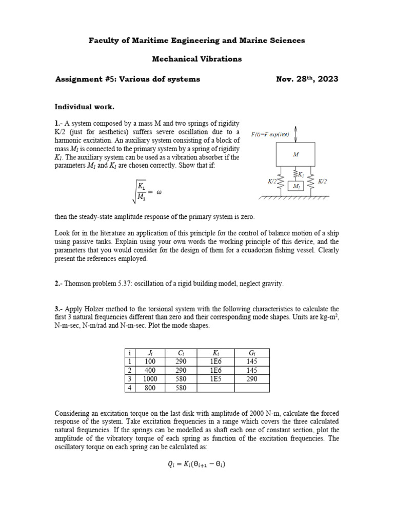 Mechanical Vibrations Assignment #5 | PDF | Classical Mechanics ...