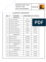 Equipement Instrument List