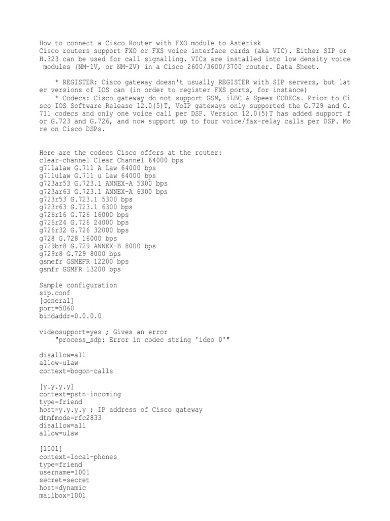Connect Cisco FXO to Asterisk Guide | PDF | Session Initiation Protocol ...