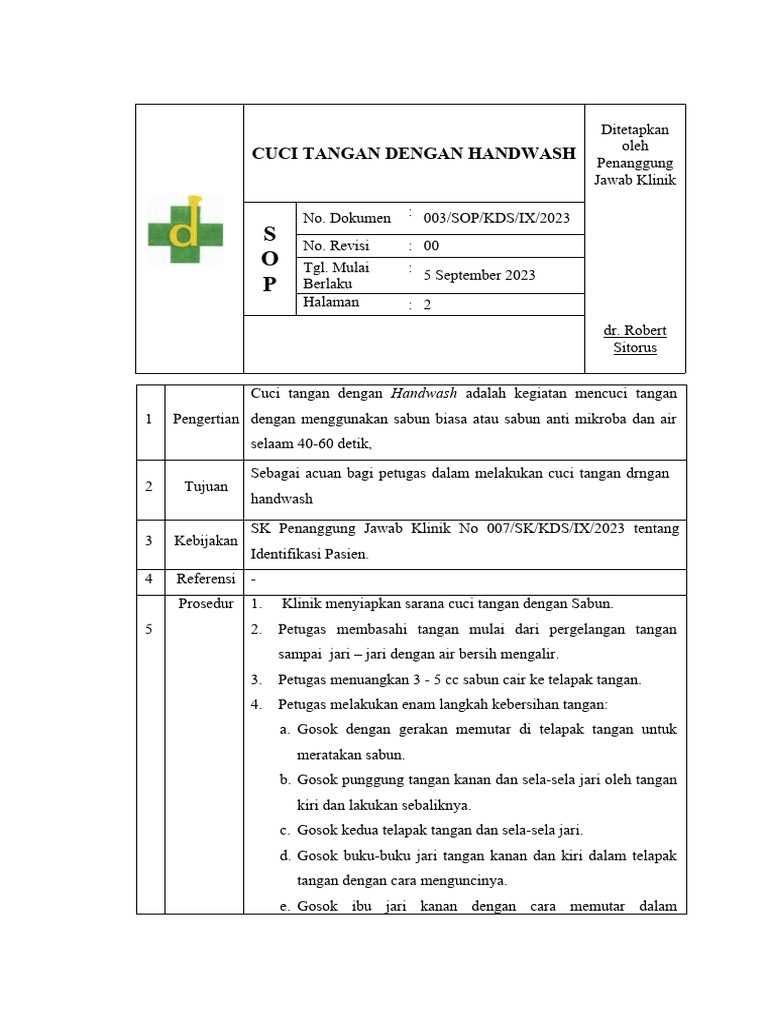 Sop Cuci Tangan Dengan Handwash Pdf