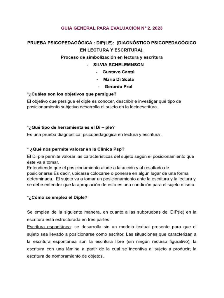 Evaluación Psicopedagógica: DIPLE 2023 | PDF | Aprendizaje | Sicología