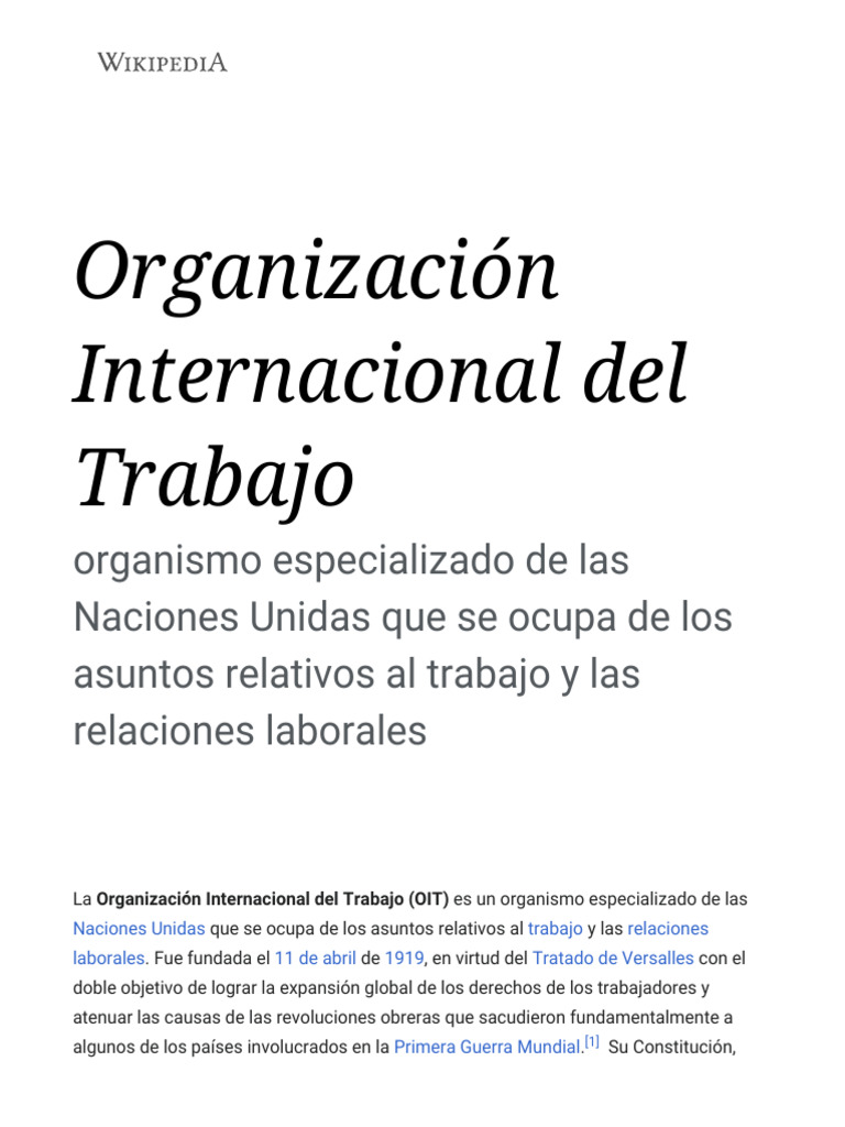 Organización Internacional Del Trabajo Wikipedia, La Enciclopedia