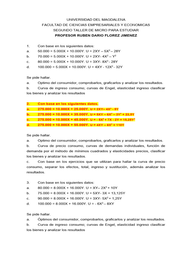 Ruda Segundo Taller de Micro para Estudiar 2023 A | PDF | Elasticidad ...