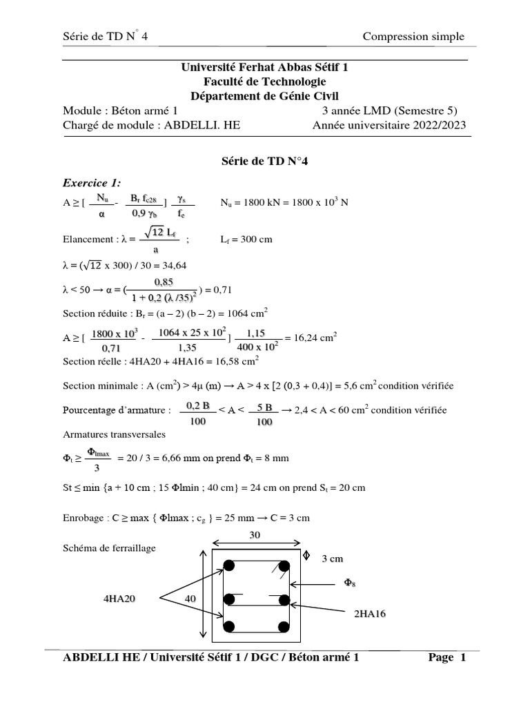 Exercices de Compression Simple en Béton | PDF