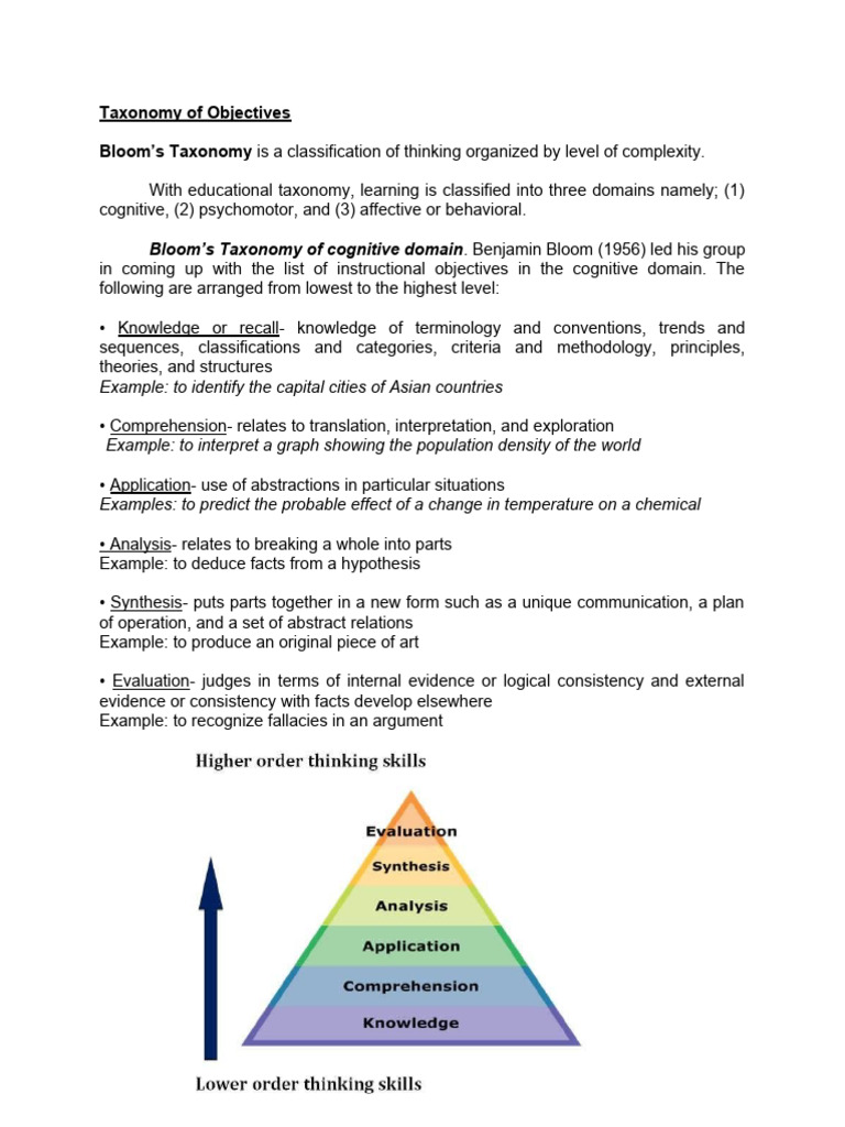 Taxonomy of Objectives | PDF | Intelligence | Cognition