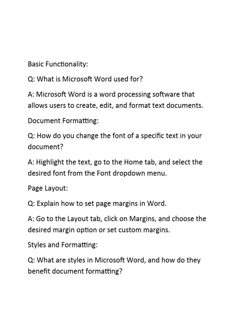 MS Word Short Questions and Answers | PDF | Microsoft Word | Page Layout
