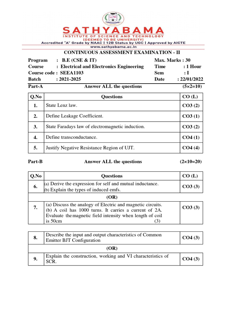 CAE 2 - SEEA1103 - Electrical and Electronics Engineering | PDF