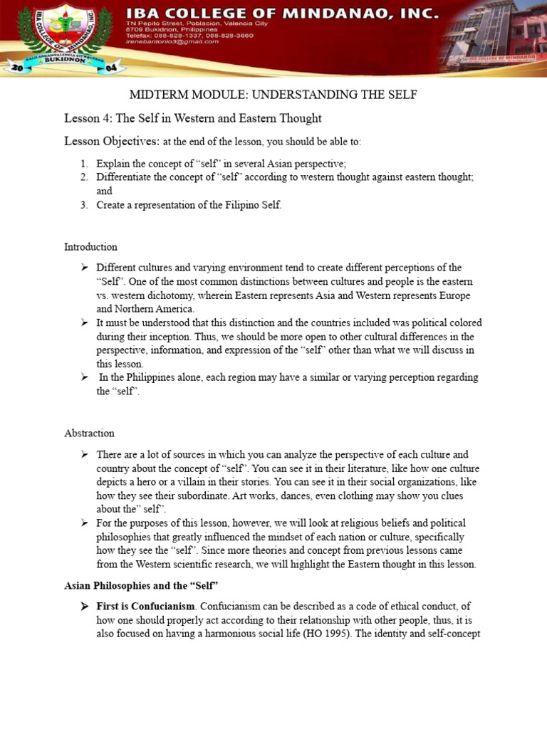 Midterm module understanding the self lesson 4 the self in western