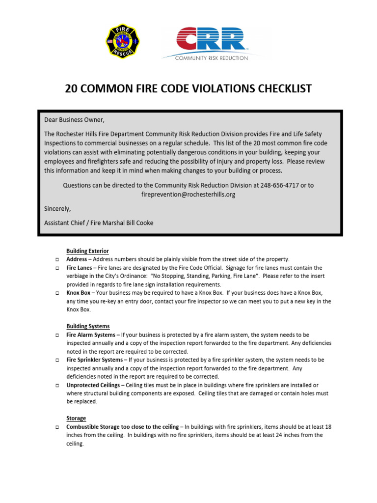 Common Fire Code Violations PDF Fire Safety Fire Sprinkler System