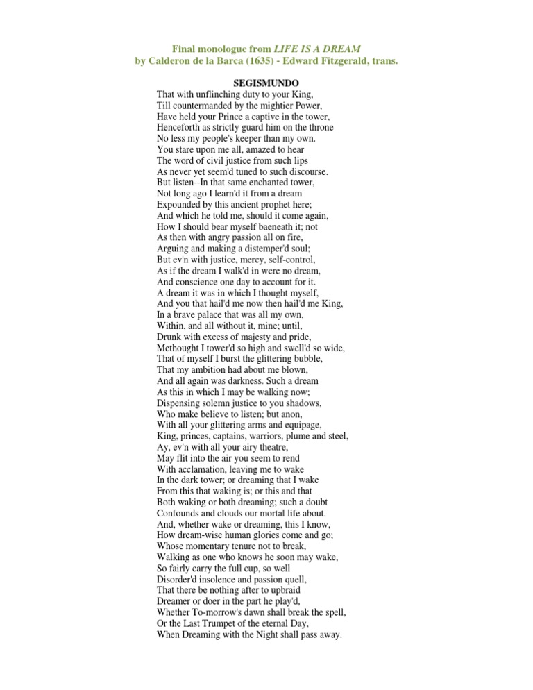 Segismundo's Dream and Life Reflection | PDF | Law | Poetry