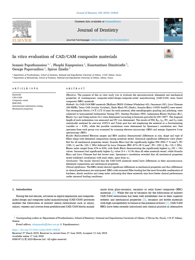Evaluation of CAD/CAM Composite Materials | PDF | Hardness | Creep ...
