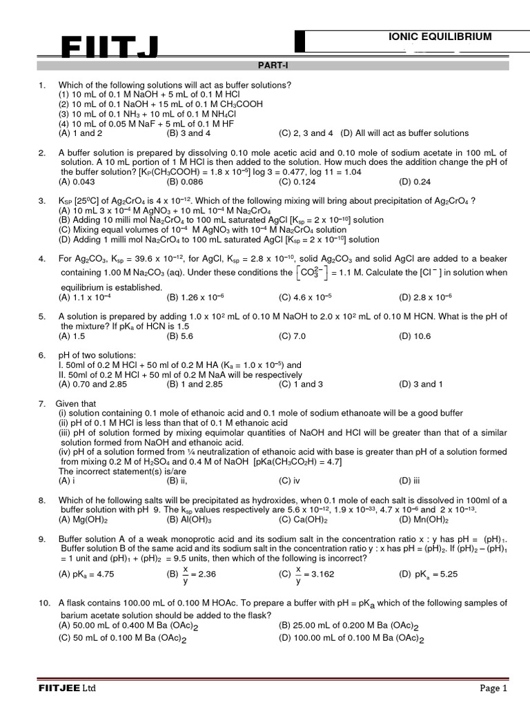 Ionic Equilibrium Sheet-1 12.11.2021 | PDF | Ph | Acid Dissociation ...