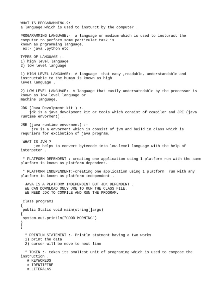Java Imp Notes PDF Java Software Platform Java Programming Java imp notes pdf java software platform java programming
