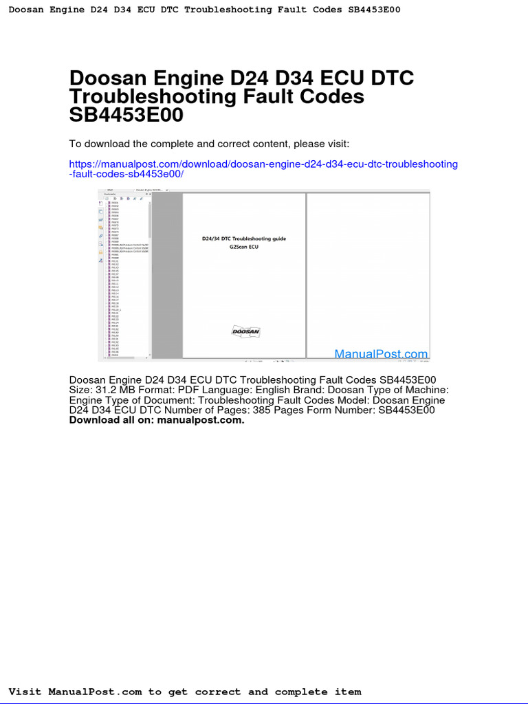 Doosan Engine d24 d34 Ecu Dtc Troubleshooting Fault Codes Sb4453e00 PDF