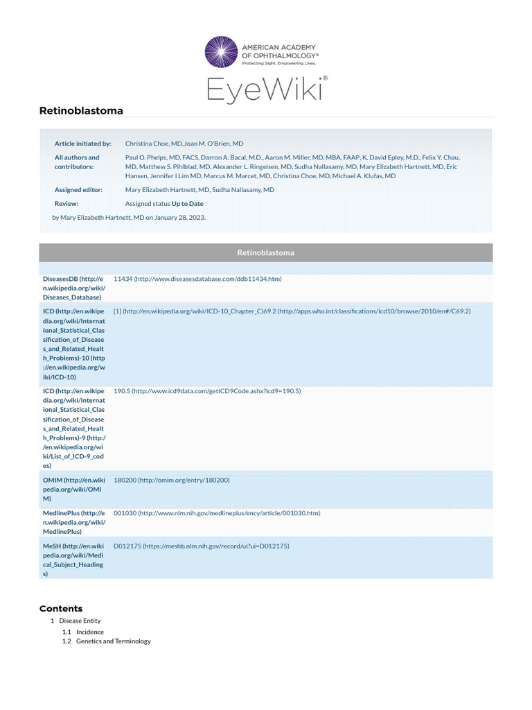 Retinoblastoma - EyeWiki | PDF | Medical Diagnosis | Doctor Of Medicine