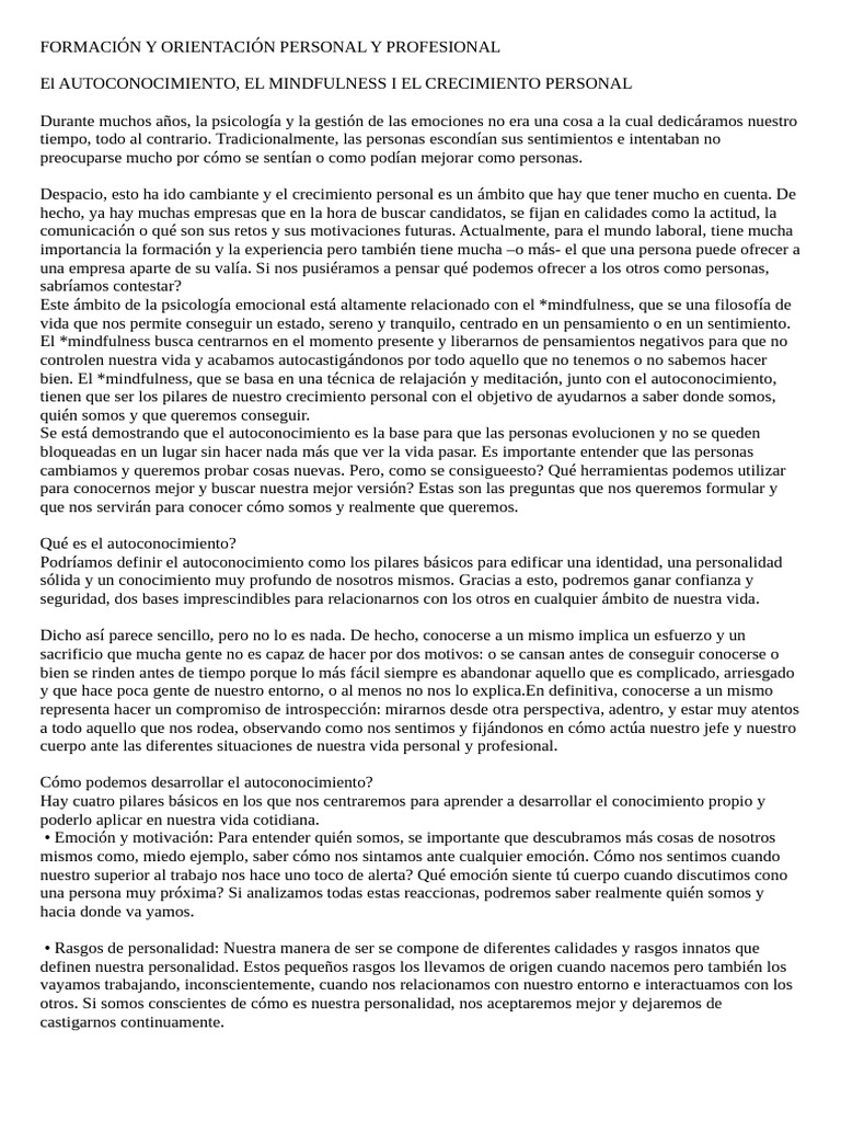 Autoconocimiento Pdf Las Emociones Aprendizaje