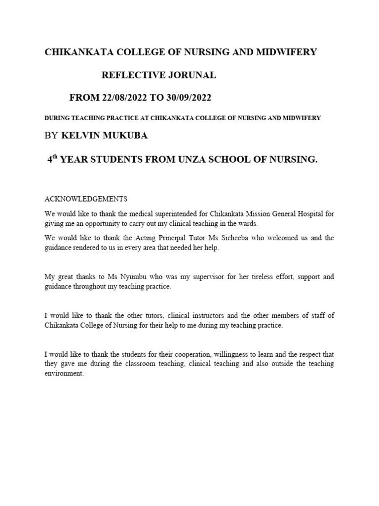 REFLECTIVE JOURNAL For Teaching Practice 2022 PDF Nursing Lesson Plan