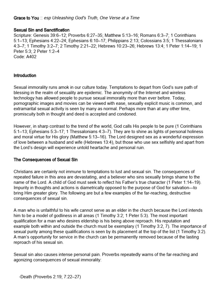 Sexual Sin and Sanctification Nov 29 2023 | PDF | Sanctification | Sin