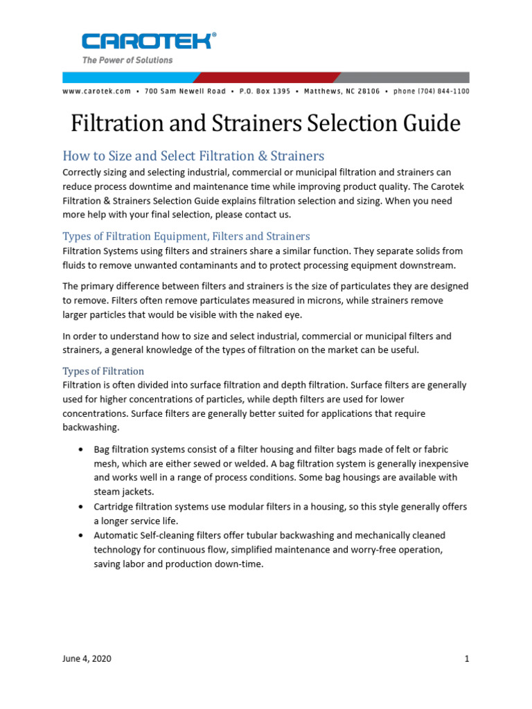 carotekfiltrationstrainersselectionguide06042020 PDF