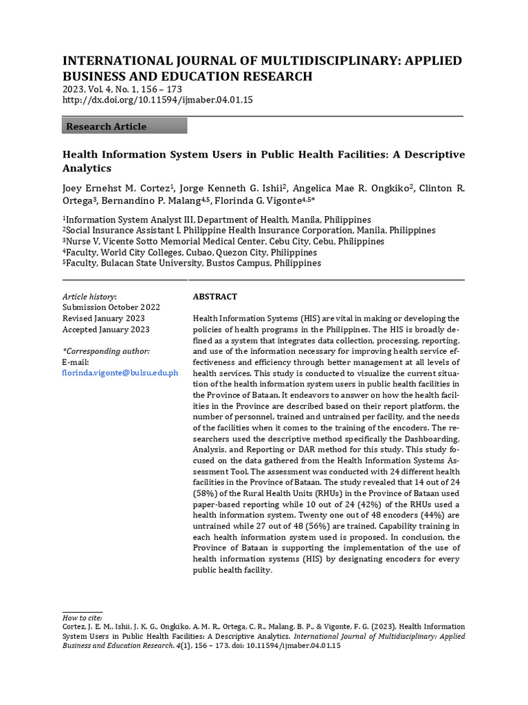 Health Information Systems in Bataan | PDF | Electronic Health Record ...