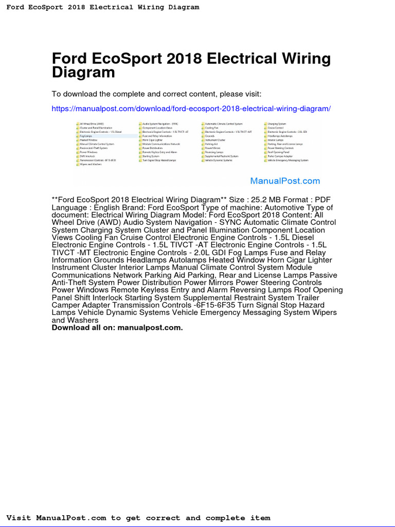 Ford Ecosport 2018 Electrical Wiring Diagram PDF