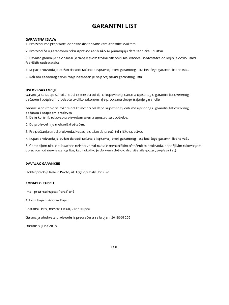 Primer Garancije | PDF