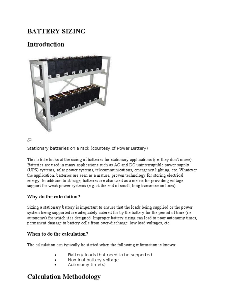 Battery Sizing PDF Battery (Electricity) Battery Charger