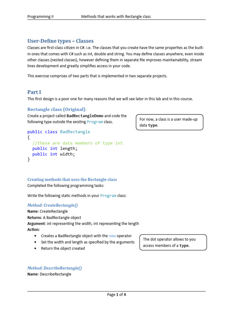 Week 01 Lab 01 Rectangle | PDF | Method (Computer Programming) | Class ...