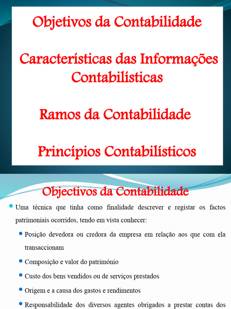 Objetivos e Características da Contabilidade | PDF | Contabilidade ...