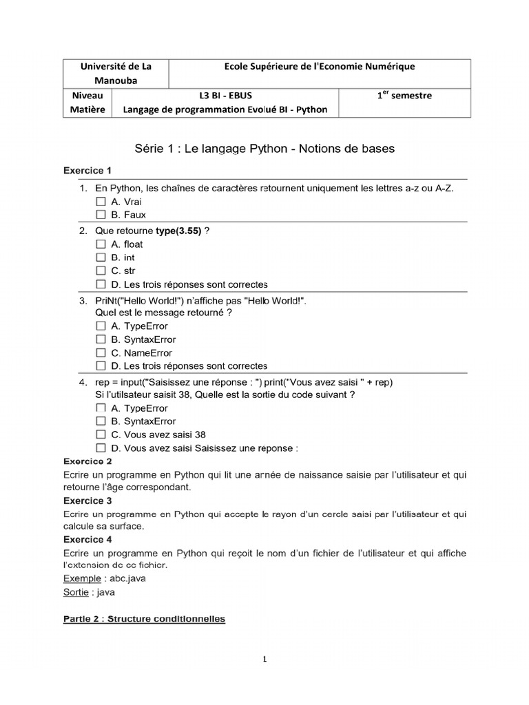 Td1 le langage python notions de bases pdf