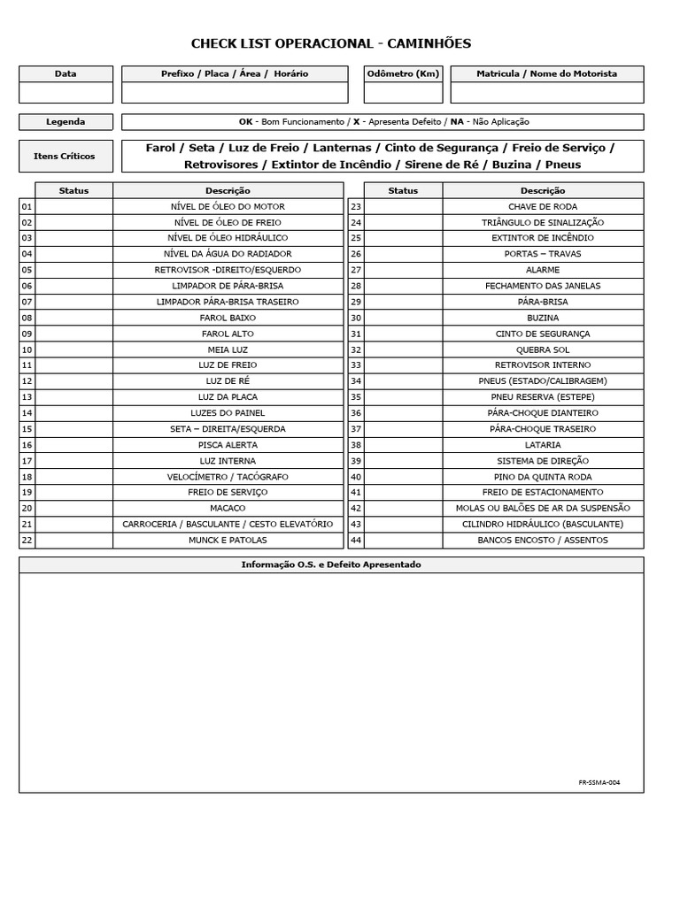 Checklist Operacional de Caminhões | PDF | Pneu | Carro