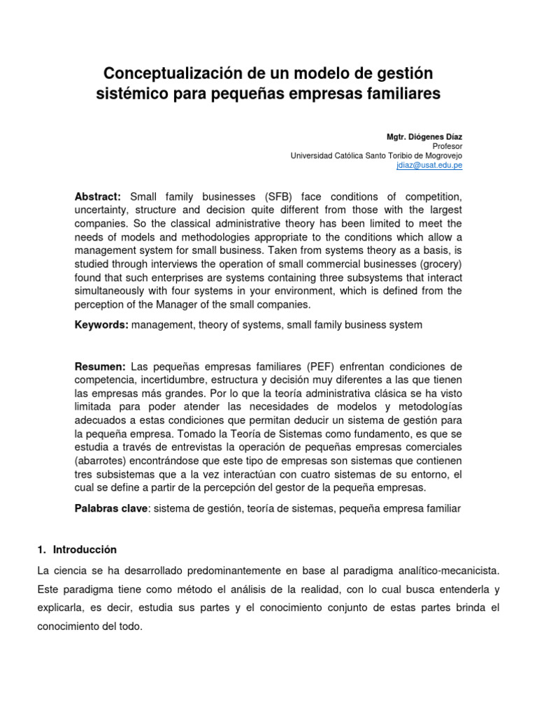 Modelo de gestión para pequeñas empresas familiares | PDF | Business ...