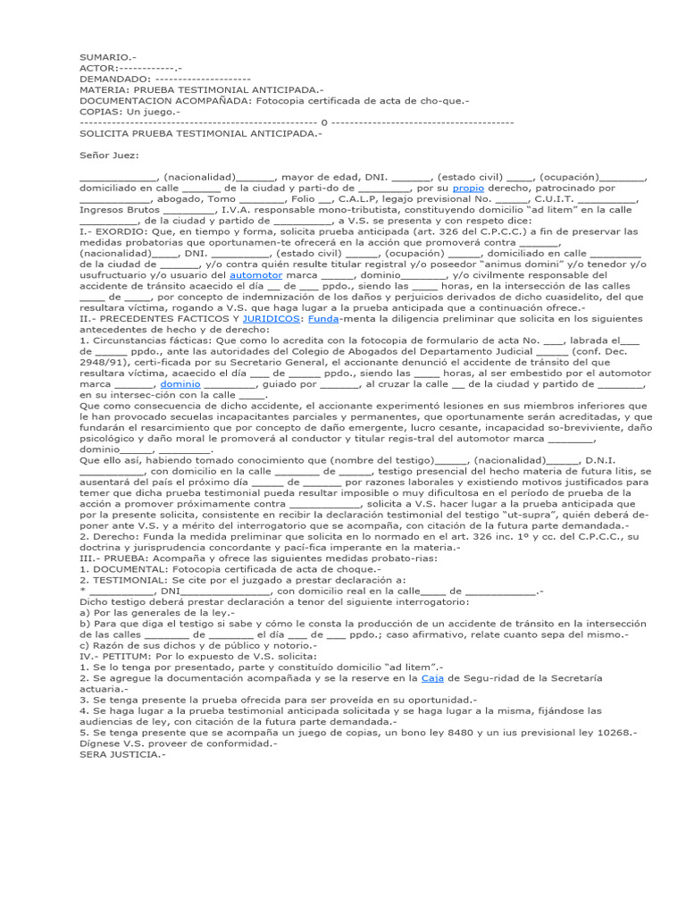 Modelo Prueba Anticipada | Descargar gratis PDF | Justicia | Crimen y