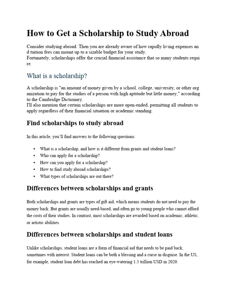 Study Abroad Scholarships Guide | PDF | Student Financial Aid In The ...
