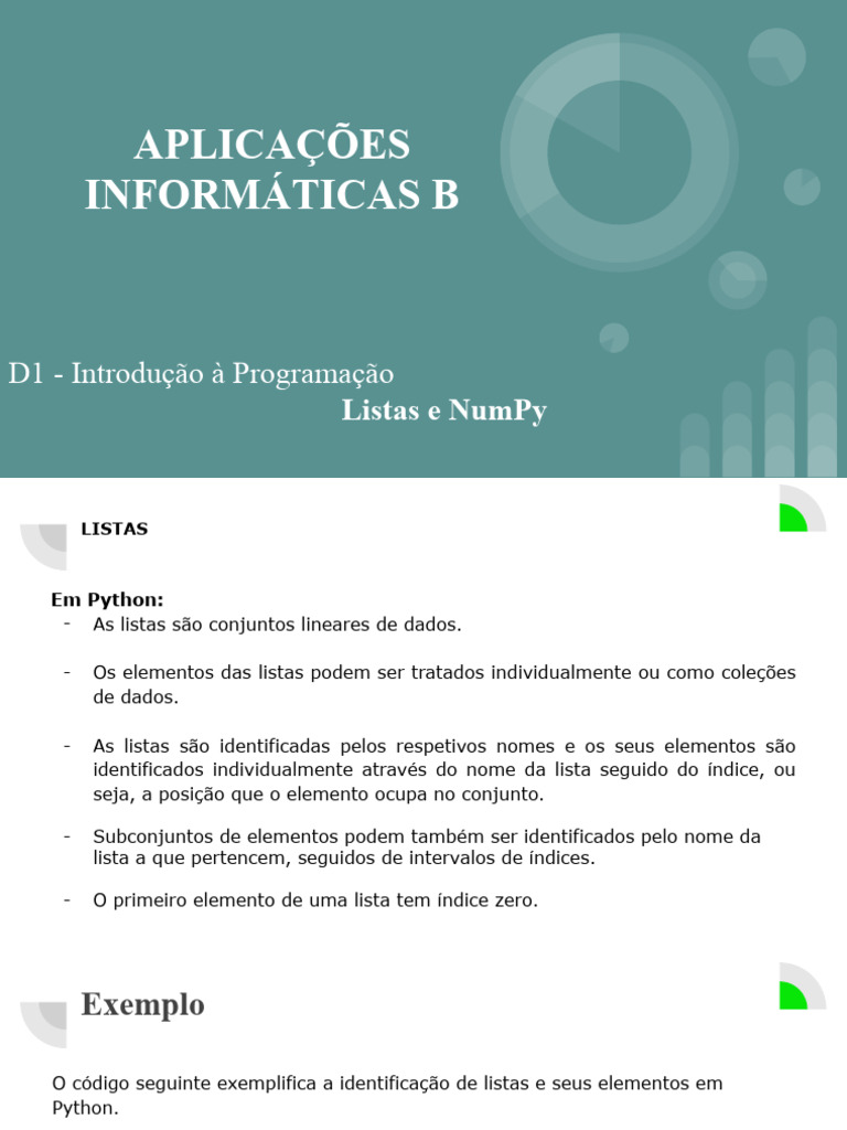 9 - Listas e NumPy | PDF | Python (linguagem de programação) | Conjunto ...