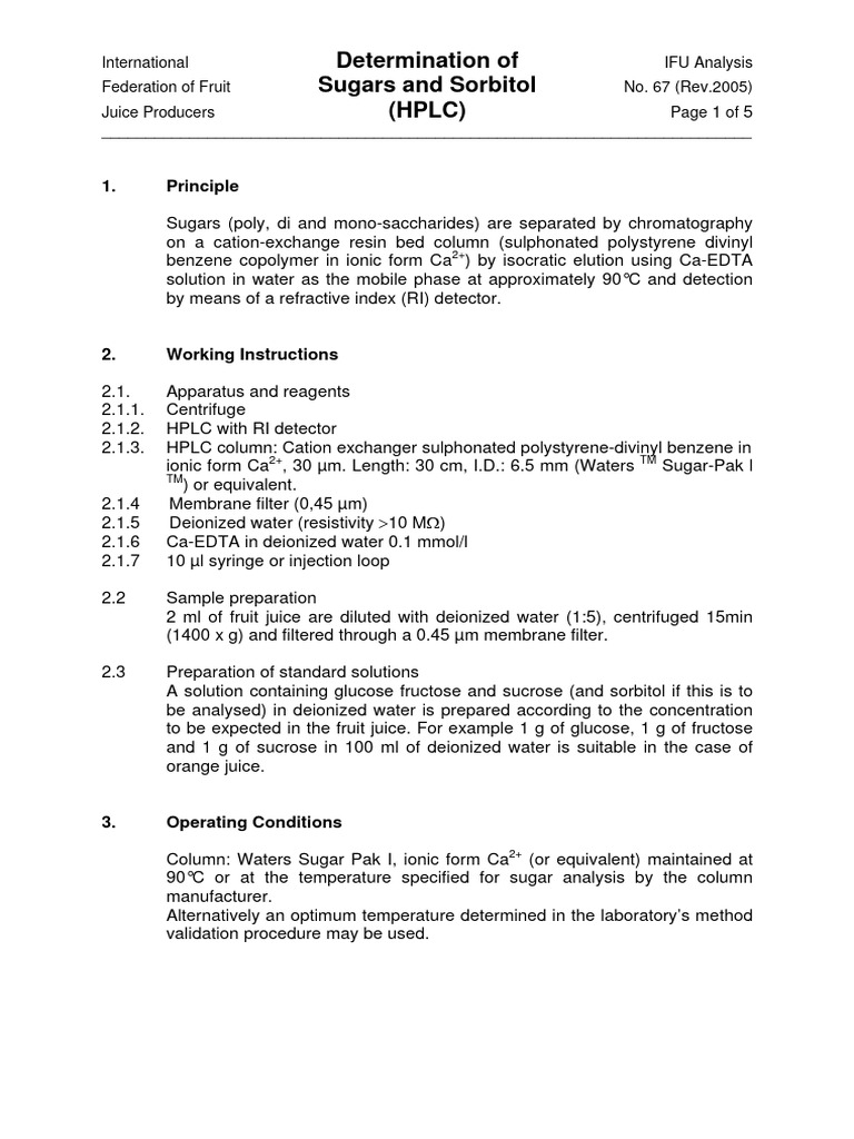 HPLC Method for Sugar Analysis in Juices | PDF | High Performance ...