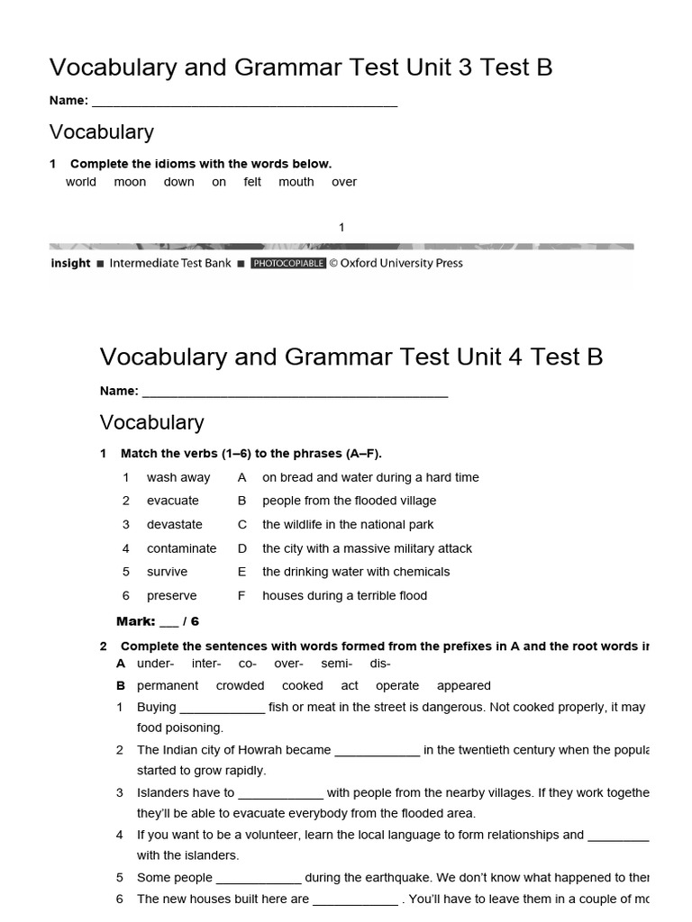 Vocabulary & Grammar Test Guide | PDF | Phrase | Morphology (Linguistics)