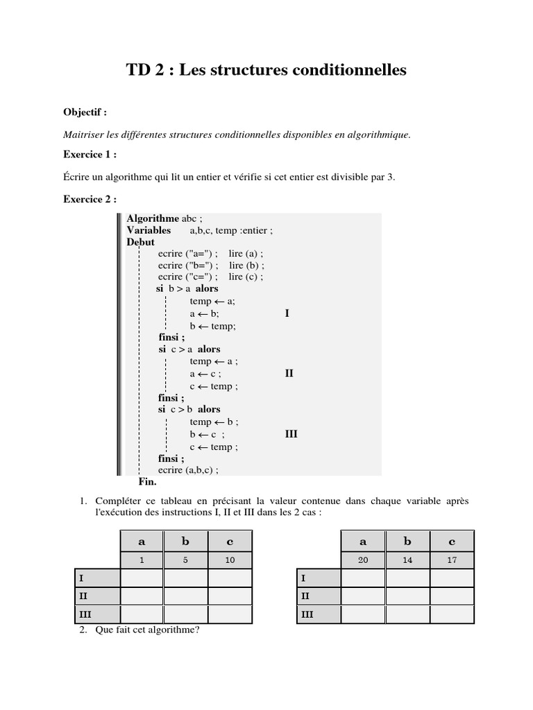 Structures Conditionnelles en Algorithmique | PDF | Méthodes et ...