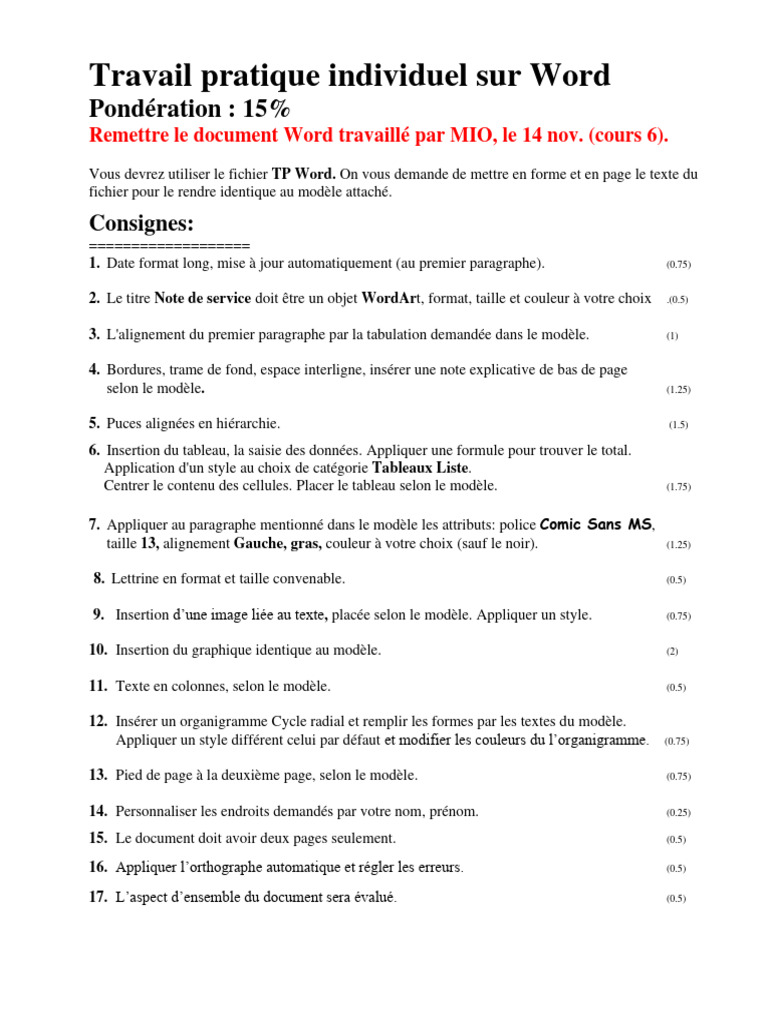 TP Word Consignes Et Modele | PDF | Microsoft Word