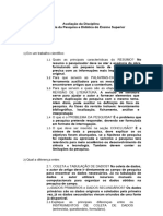 Avaliação Sobre Metodologia Da Pesquisa