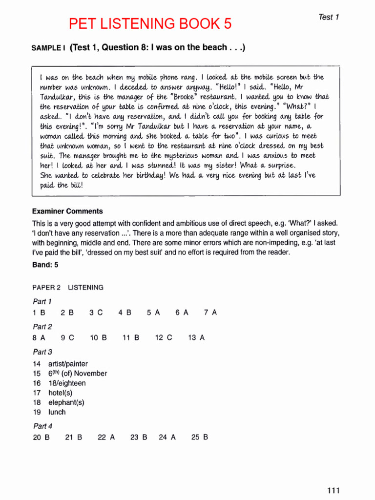PET 5 Lis Key and Transcript | PDF