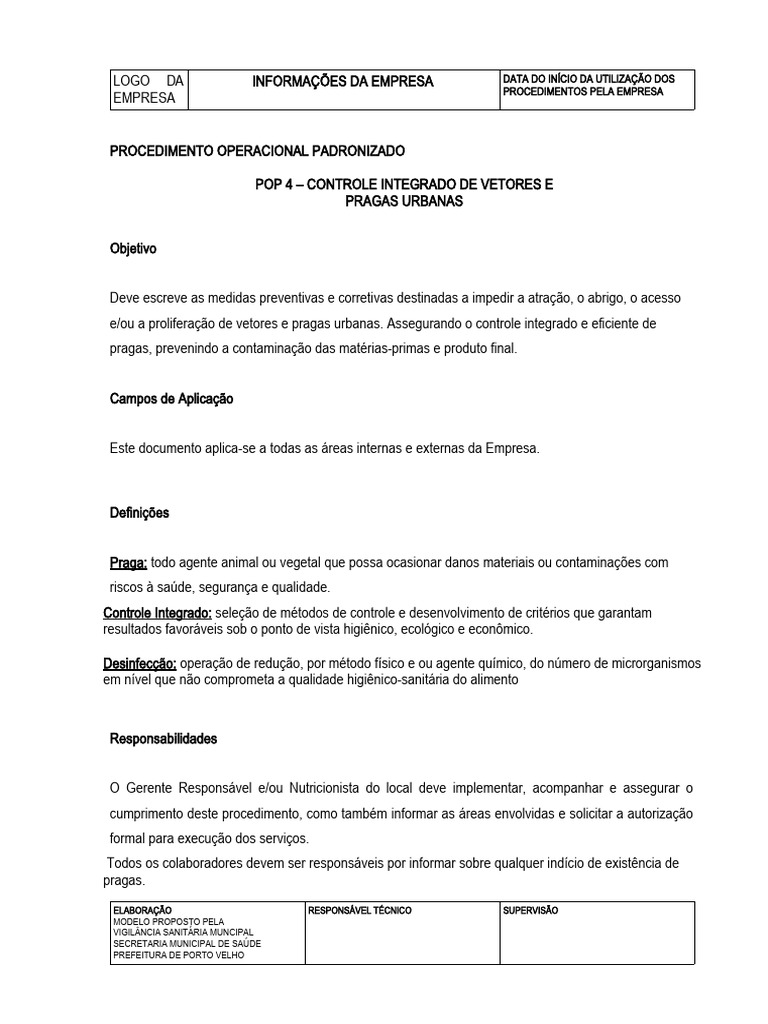 Controle de Pragas Urbanas: POP e Diretrizes | PDF | Desperdício ...