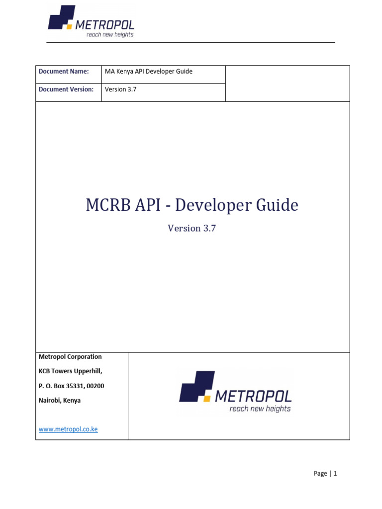 Metropol CRB API Developer Guide | PDF | Json | Port (Computer Networking)